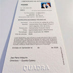 Certificado de autenticidad de la obra Dos bocas rojas ensayando una herida, de D. Maiguashca.