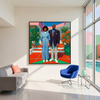 Lámina Fine Art "Cóctel de bienvenida en el patio tropical, o la hora de las camisas de lino" de Mila Palm - Edición Limitada 30 - QUADRA Gallery