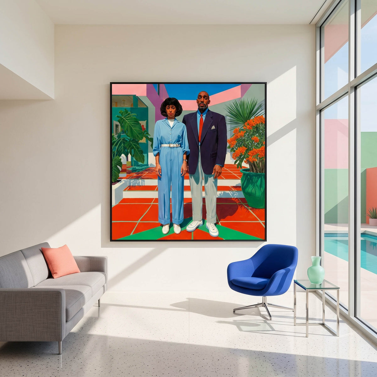 Lámina Fine Art "Cóctel de bienvenida en el patio tropical, o la hora de las camisas de lino" de Mila Palm - Edición Limitada 30 - QUADRA Gallery
