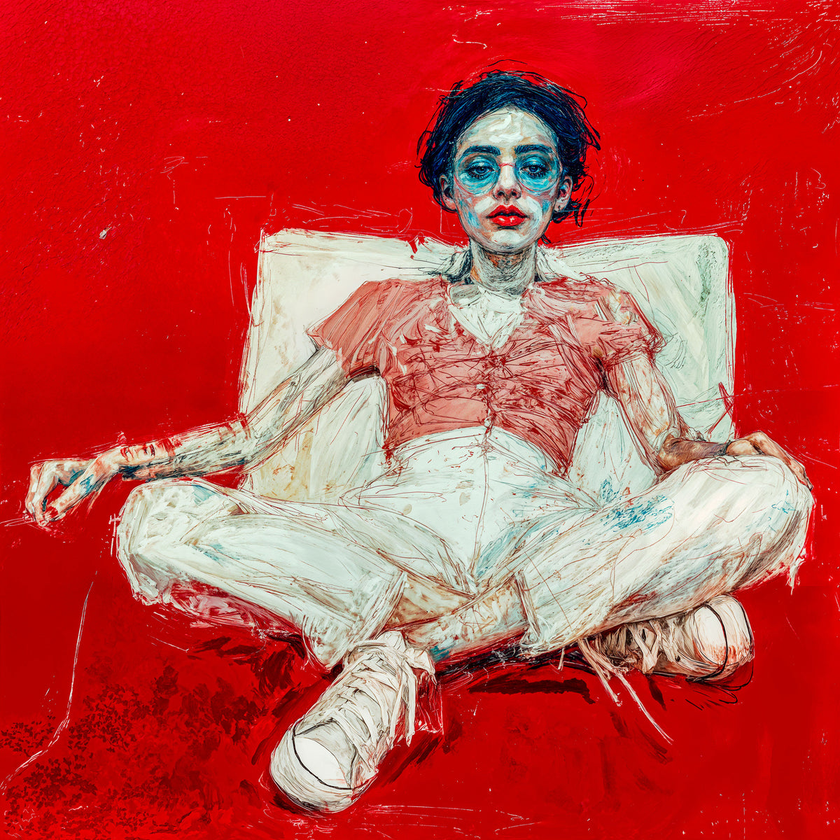 Lámina Fine Art "Saturación en rojo cadmio medio y empaste de titanio" de Ethan Shard - Edición Limitada 30x30 cm - QUADRA Gallery