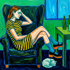 Lámina Fine Art "Variación sobre el espacio de Marzella en presencia de un gato blanco y dos botellas" de Kristina Székely - Edición Limitada - QUADRA Gallery