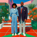 Lámina Fine Art "Cóctel de bienvenida en el patio tropical, o la hora de las camisas de lino" de Mila Palm - Edición Limitada 30 - QUADRA Gallery
