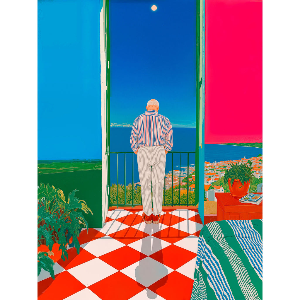 Lámina Fine Art "El brindis silencioso del anfitrión desde la terraza principal" de Mila Palm - Edición Limitada 30 - QUADRA Gallery